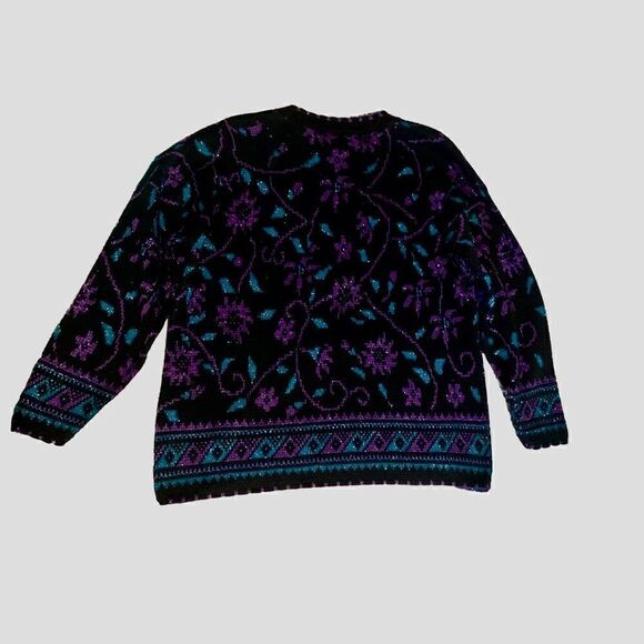 Dana Scott Vintage Black & Purple Sparkle Chunky Knit Sweater Size Medium - Picture 5 of 8